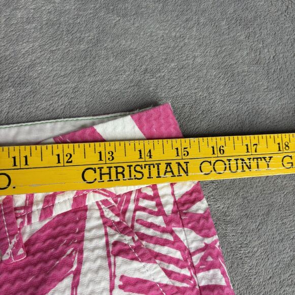 Lilly Pulitzer Shorts Womens 00 Pink White Callahan Tropical Print Seersucker - Picture 3 of 15